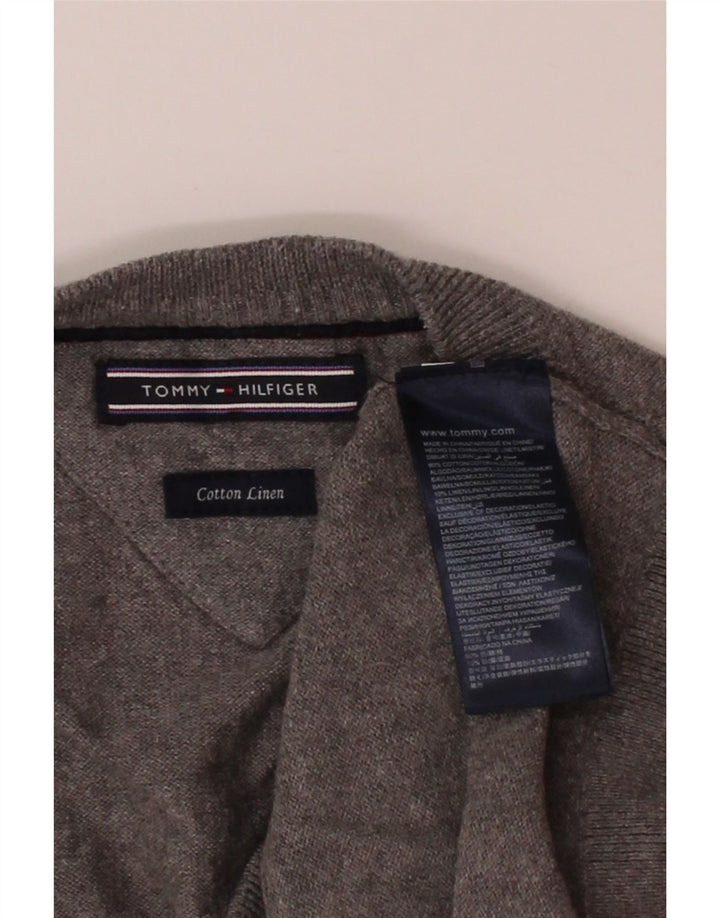 TOMMY HILFIGER Mens V-Neck Jumper Sweater Large Grey Cotton Vintage Tommy Hilfiger and Second-Hand Tommy Hilfiger from Messina Hembry 