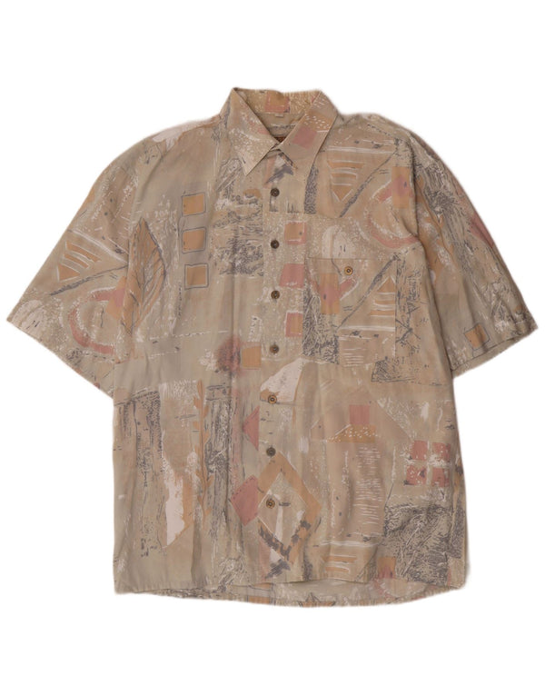Camisa masculina vintage de manga curta tamanho 39/40 médio bege geométrico