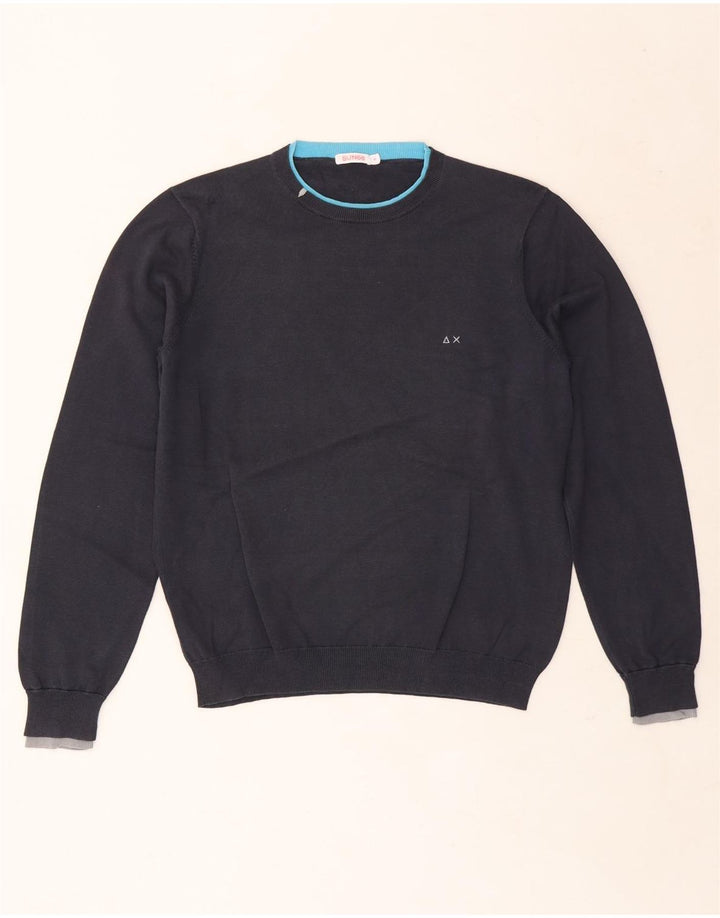 Suéter masculino Sun68 com gola redonda, pequeno algodão azul marinho