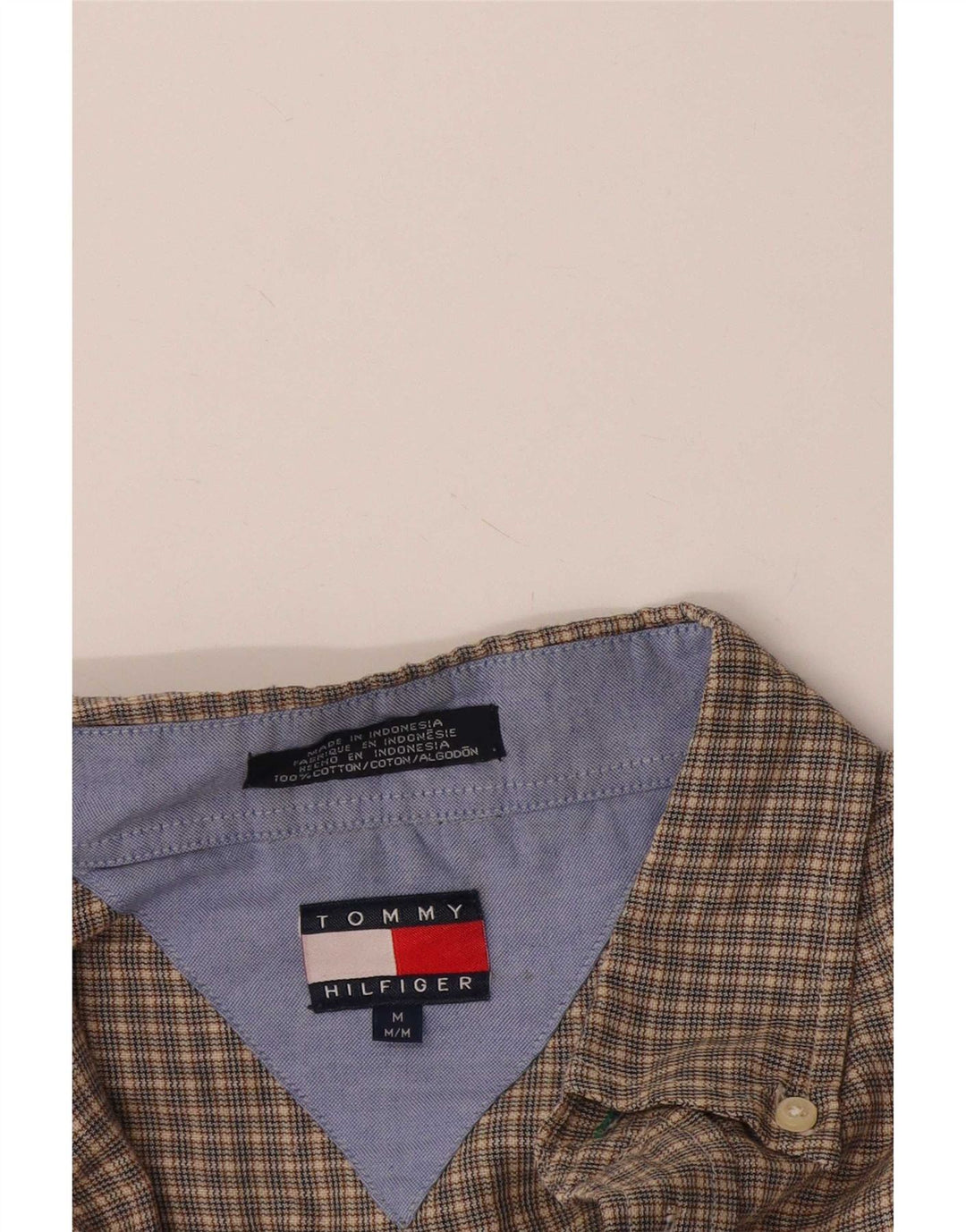 Camisa masculina Tommy Hilfiger de algodão xadrez marrom médio
