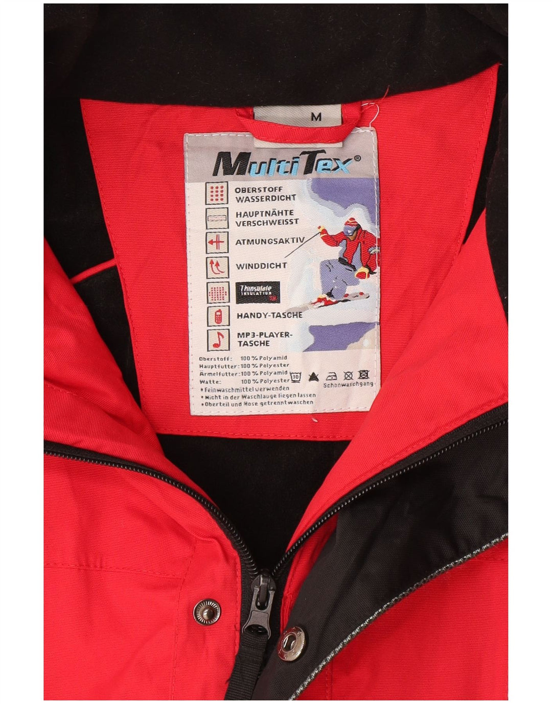 Jaqueta de esqui masculina VINTAGE com capuz UK 38 poliamida colorblock vermelho médio