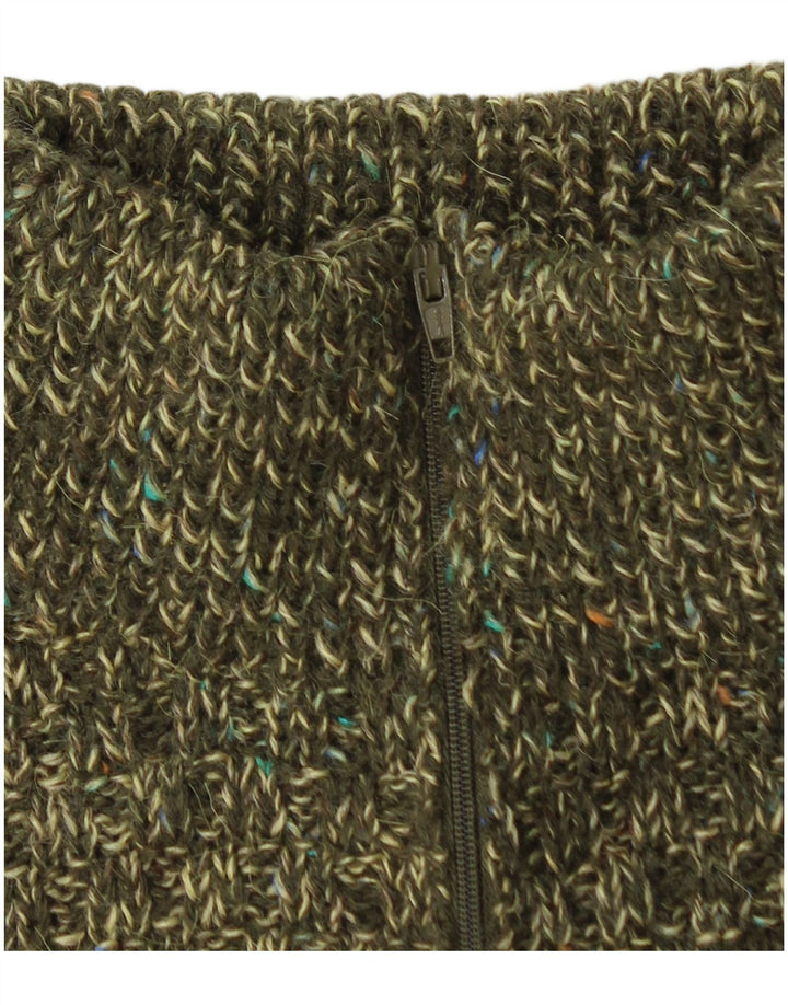 Suéter masculino vintage com zíper e gola média cáqui salpicado