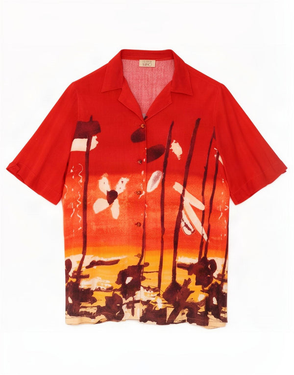 ELENA MIRO Camisa feminina longline havaiana de manga curta Reino Unido 26 5XL vermelho floral