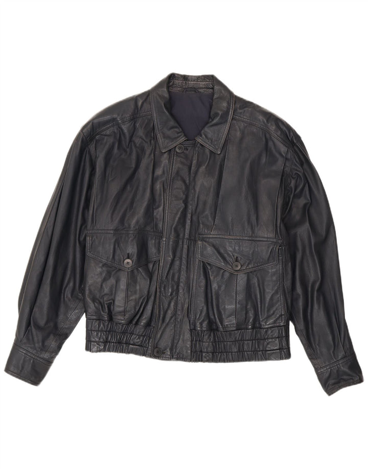 Jaqueta masculina de couro bomber La Matta Reino Unido 38 couro azul marinho médio