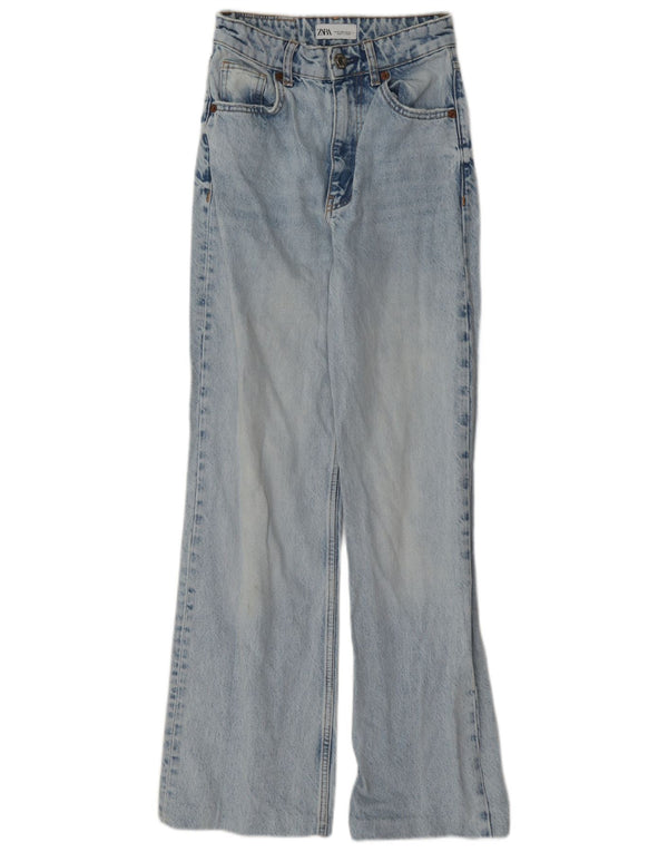 Zara Jeans feminino cintura alta com perna larga EU 32 2XS W22 L30 algodão azul