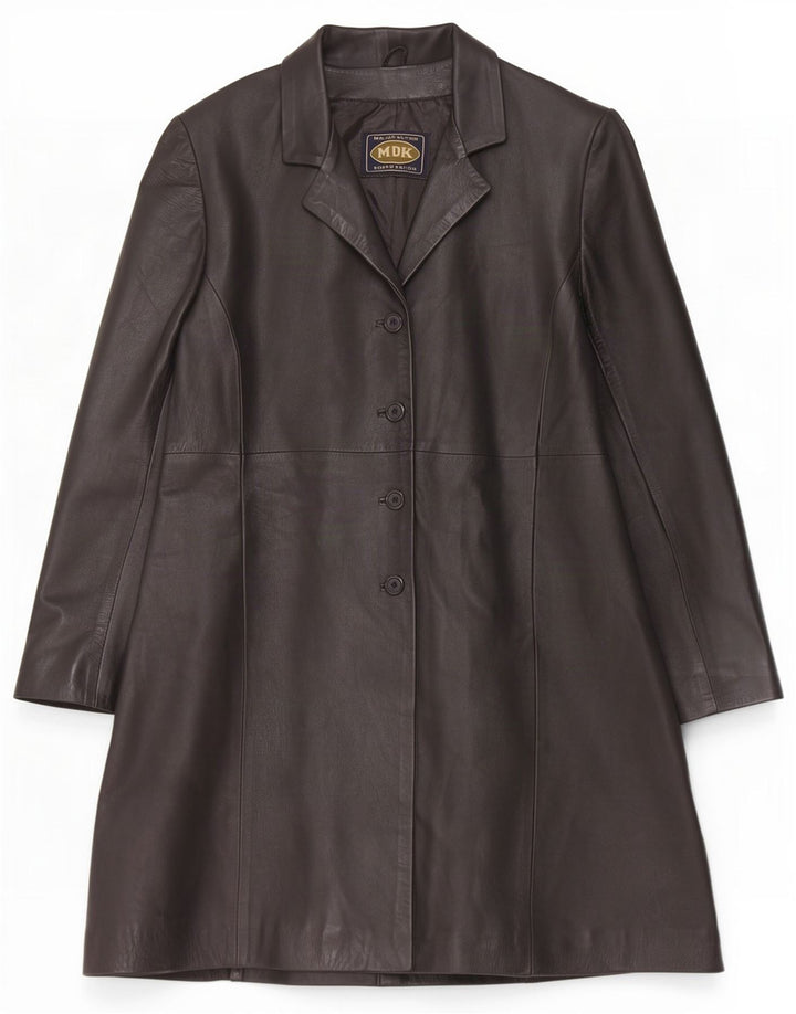 Casaco de couro feminino vintage UK 14 médio preto