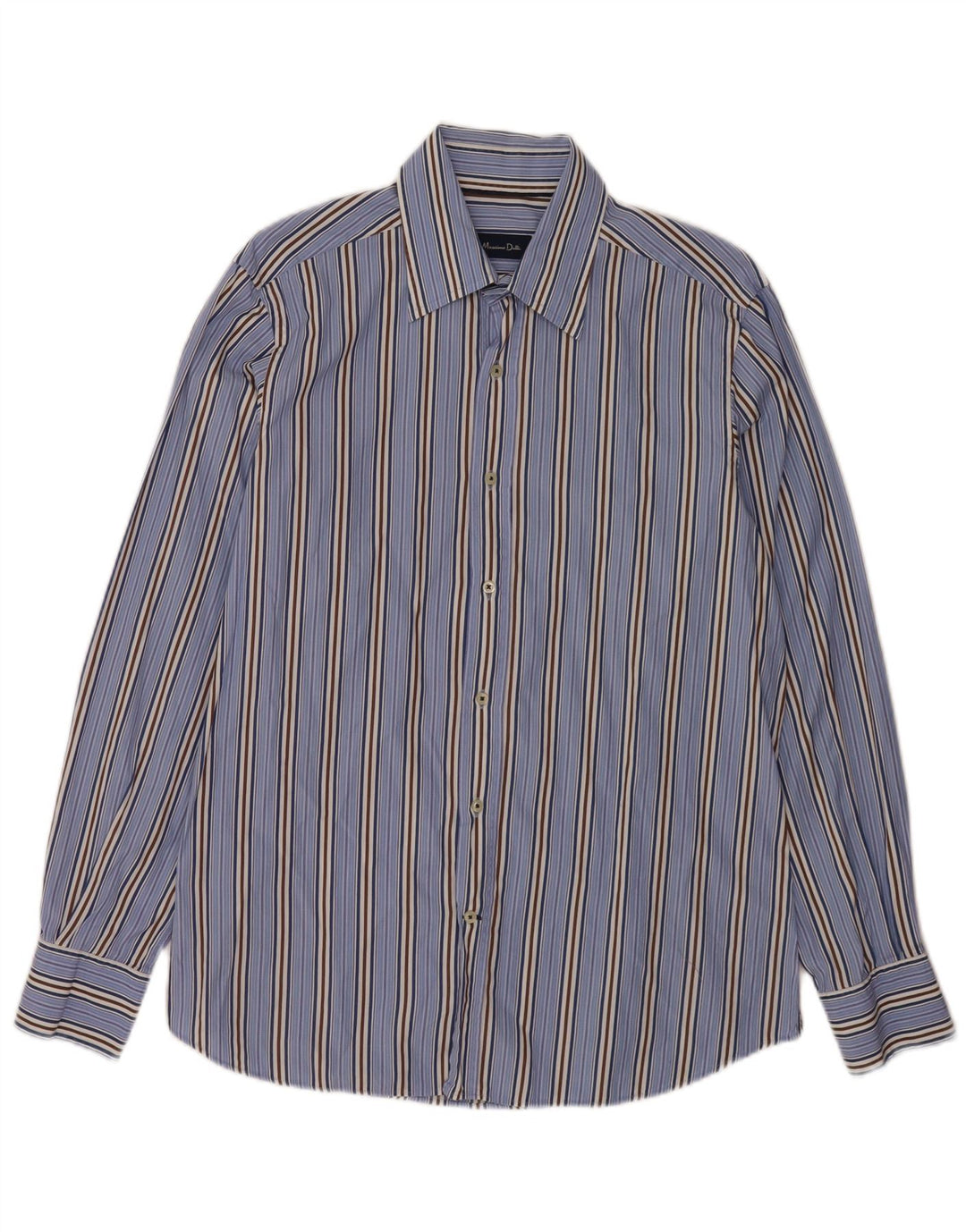 Camisa masculina Massimo Dutti grande algodão listrado azul