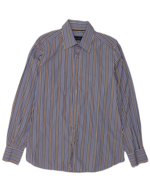Camisa masculina Massimo Dutti grande algodão listrado azul