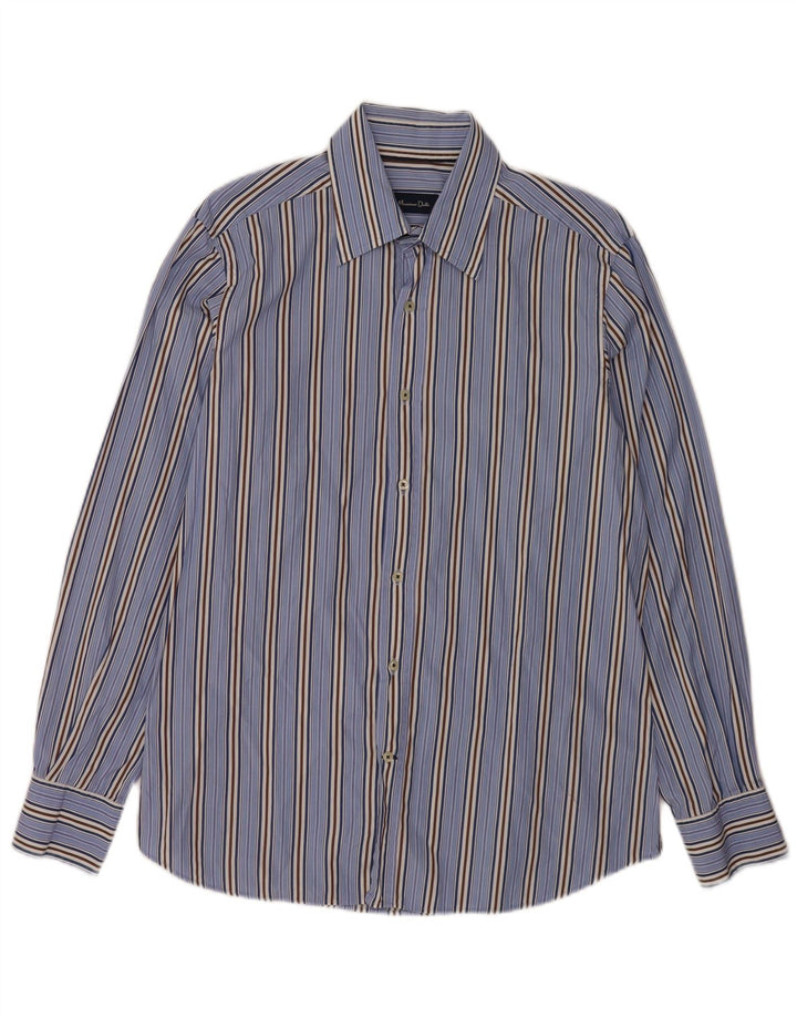 Camisa masculina Massimo Dutti grande algodão listrado azul
