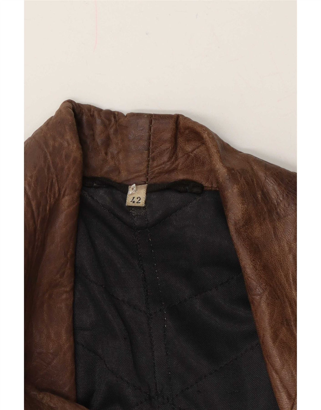 Jaqueta de couro vintage feminina com peito duplo UE 42 grandes retalhos marrons