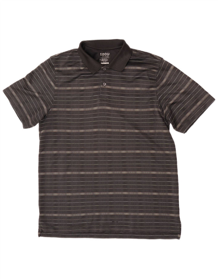 Camisa polo masculina Izod grande poliéster listrado preto