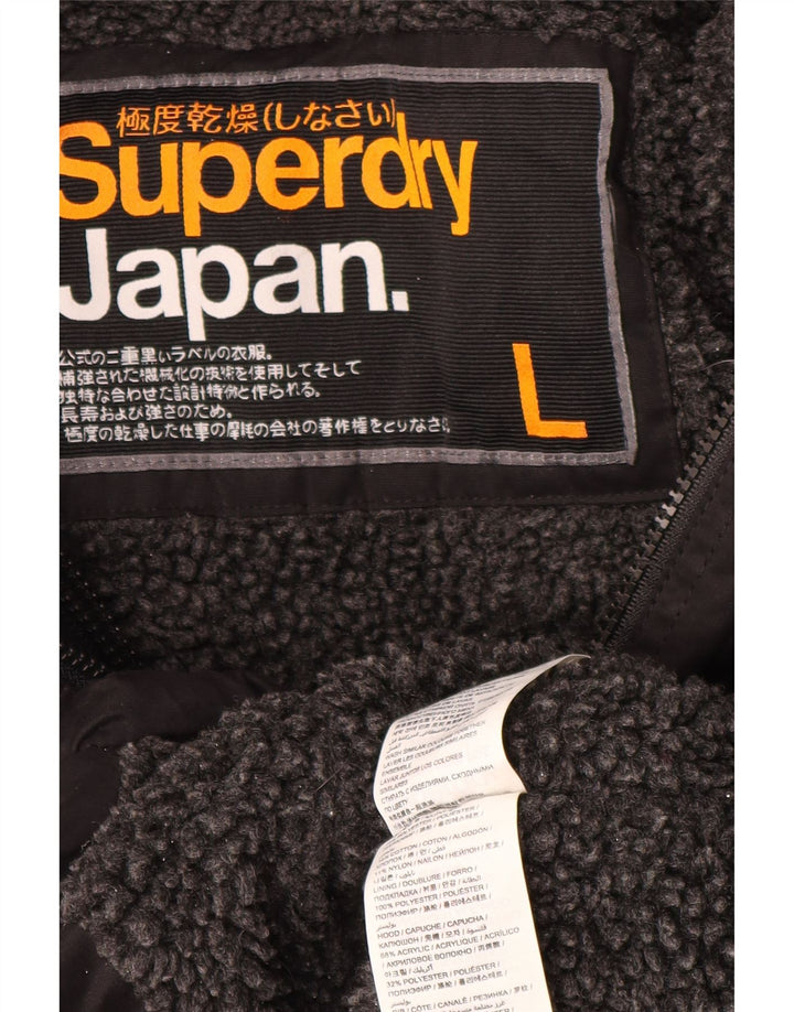 Jaqueta Parka com capuz feminina Superdry UK 16 grande poliéster preto