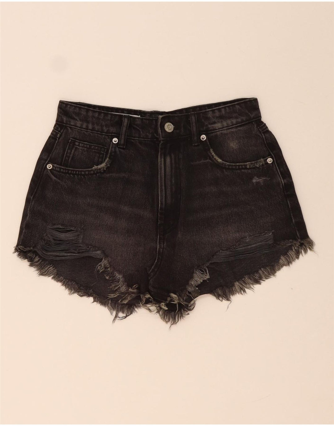 ZARA Shorts jeans feminino desgastado EU 34 2XS W24 preto
