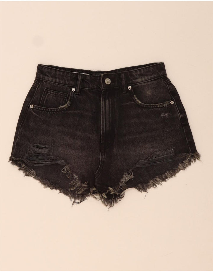 ZARA Shorts jeans feminino desgastado EU 34 2XS W24 preto