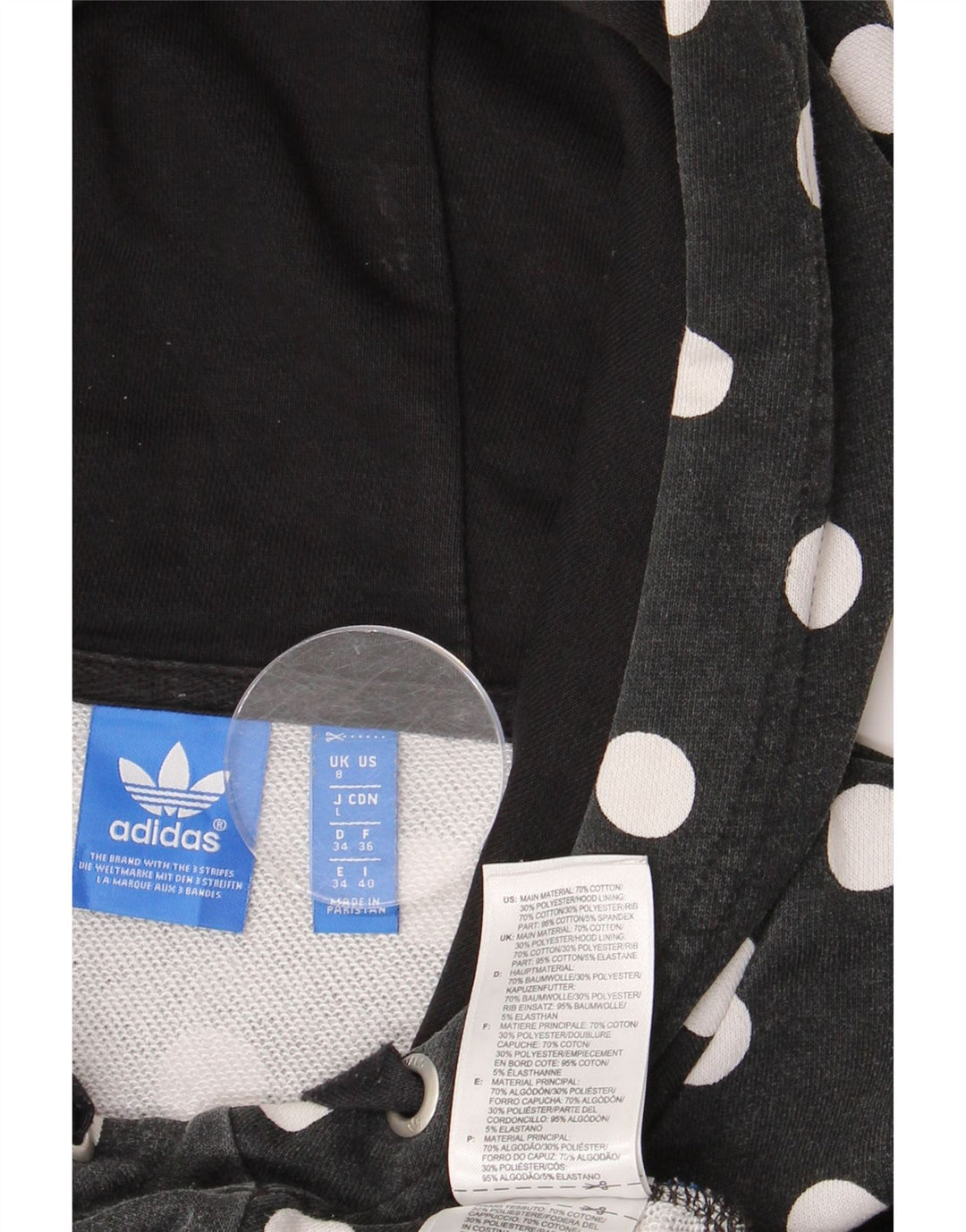 ADIDAS Womens Graphic Oversized Hoodie Jumper UK 8 Small Black Polka Dot