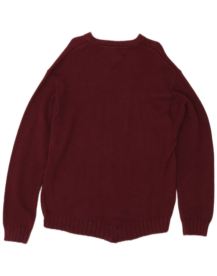 Suéter masculino TOMMY HILFIGER com decote em V XL algodão borgonha