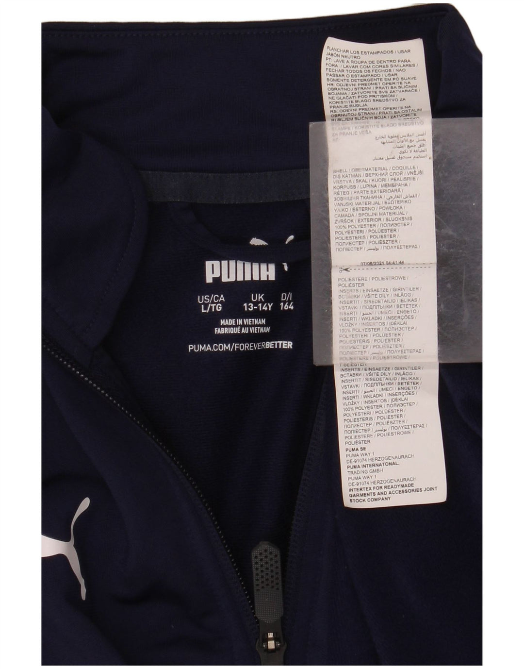 PUMA Boys Zip Neck Top Manga Comprida 13-14 Anos Azul Marinho Poliéster