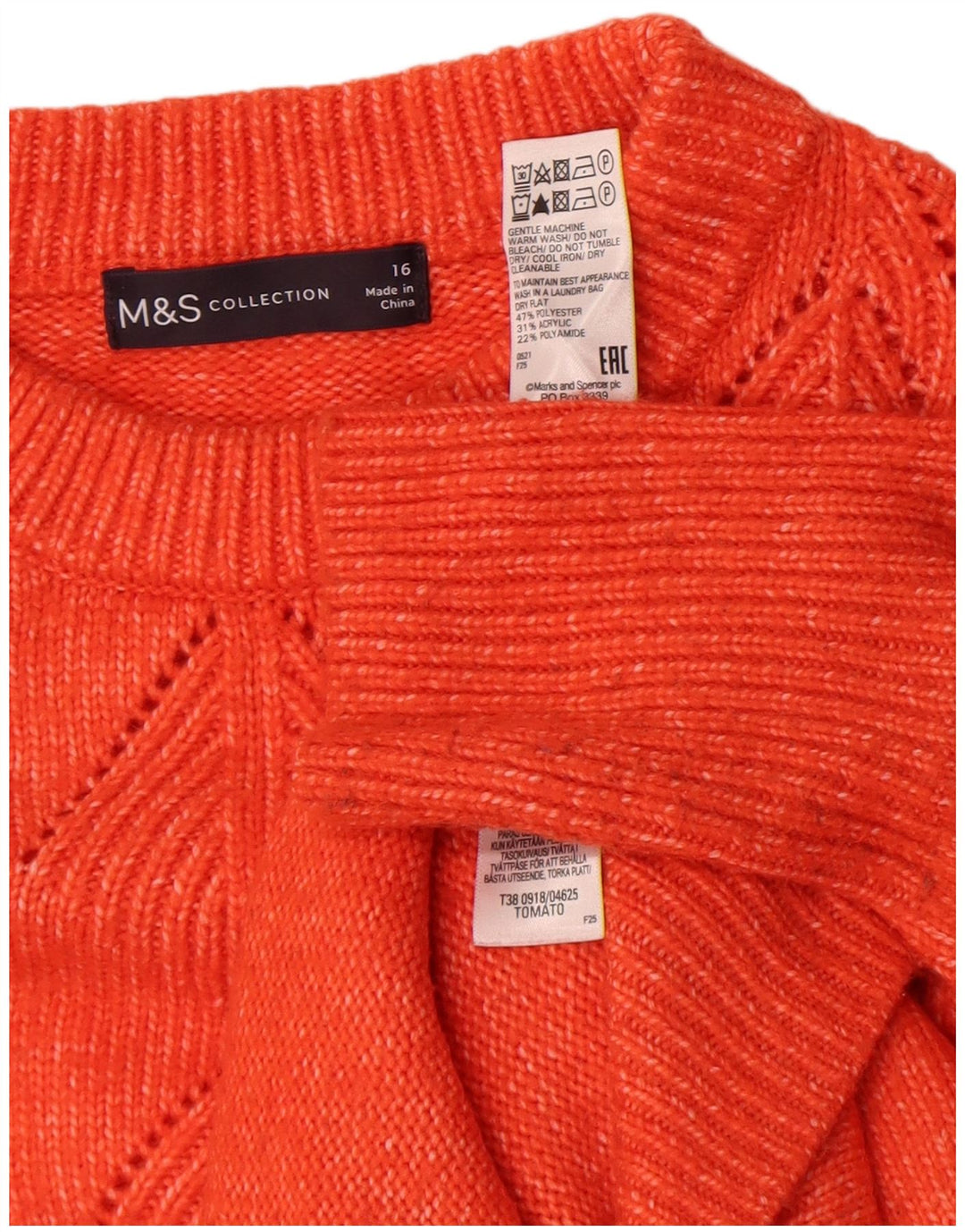 Suéter feminino Marks & Spencer com gola redonda, Reino Unido 16, grande, laranja
