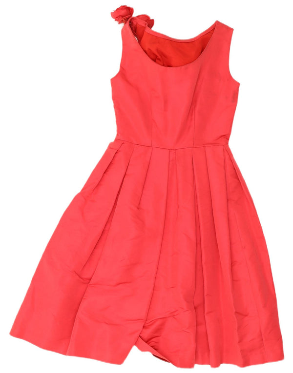 Vestido feminino vintage sem mangas plissado em linha A UK 10 pequeno vermelho