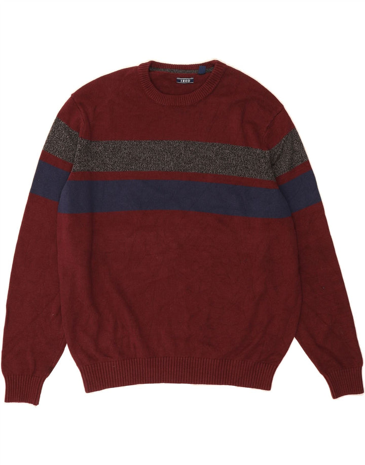 IZOD Mens Crew Neck Jumper Sweater XL Burgundy Colourblock Cotton Vintage Izod and Second-Hand Izod from Messina Hembry 