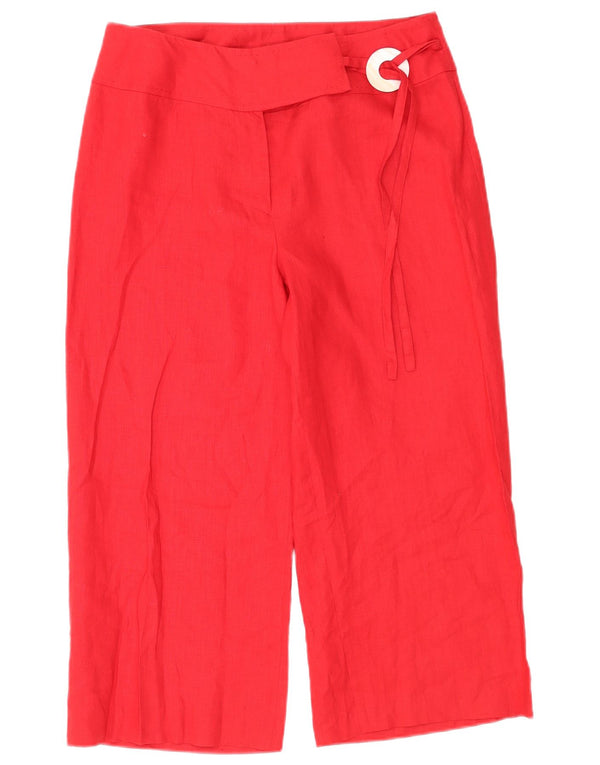 Calça capri feminina Kaliko UK 12 médio W30 L22 linho vermelho