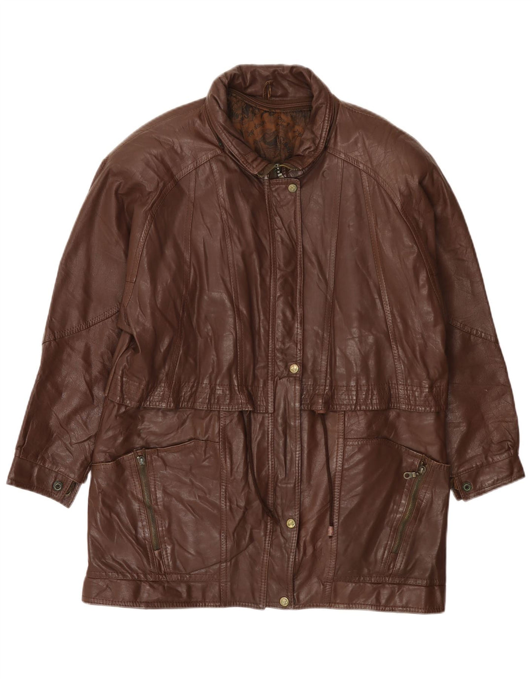 Casaco de couro feminino VINTAGE UK 14 grande marrom