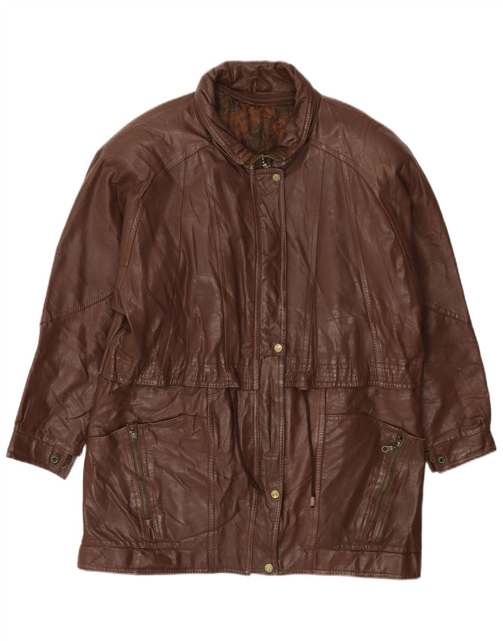 Casaco de couro feminino VINTAGE UK 14 grande marrom