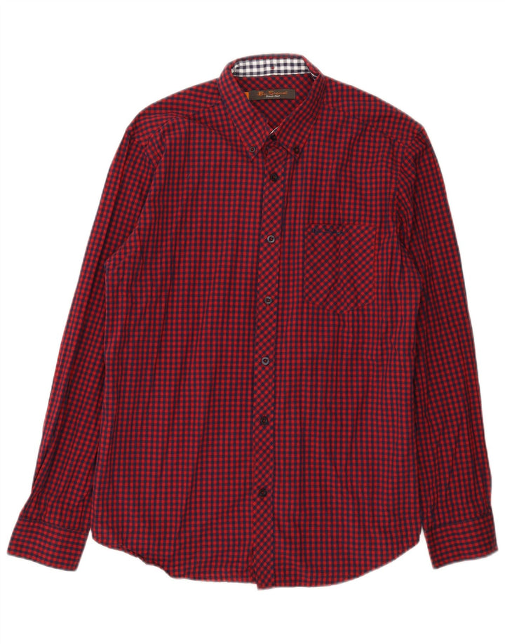 Camisa masculina Ben Sherman de algodão guingão vermelho médio