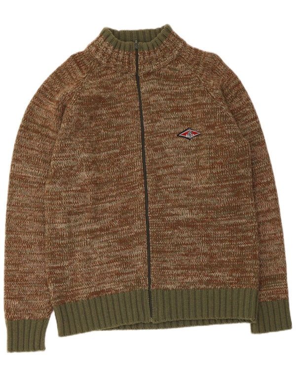 Suéter cardigã masculino Bear grande lã manchada cáqui