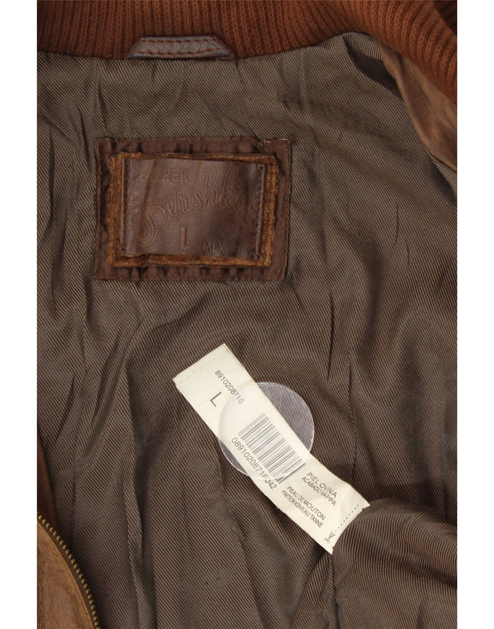 Jaqueta bomber feminina de couro Bershka Reino Unido 14 grande couro marrom