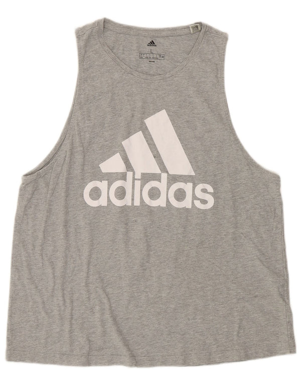 Adidas Womens Graphic Vest Top UK 16/18 Grande Cinza Algodão Esportivo