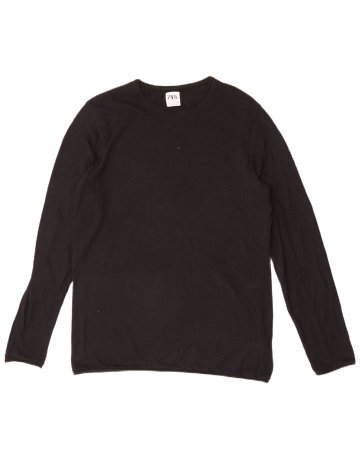 Zara Top masculino manga comprida grande algodão preto
