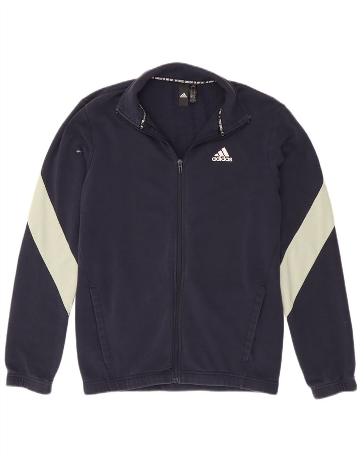 Adidas Mens Treino Top Jaqueta Pequena Azul Marinho Colorblock Algodão