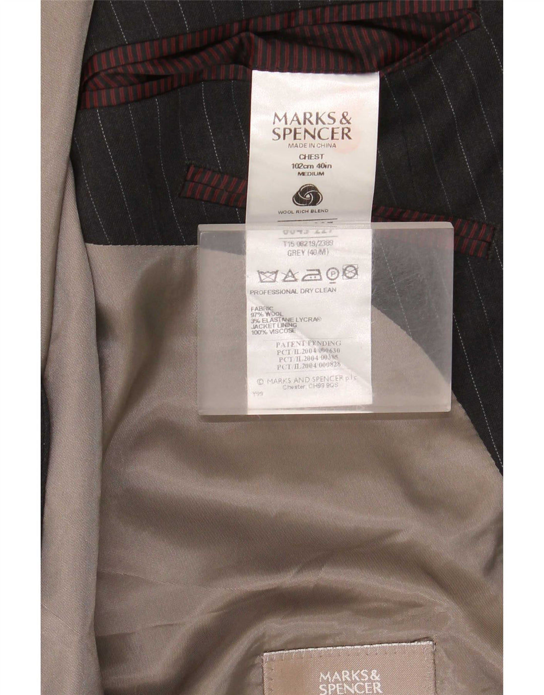 Jaqueta blazer masculina de 2 botões Marks & Spencer Reino Unido 40 risca de giz cinza médio