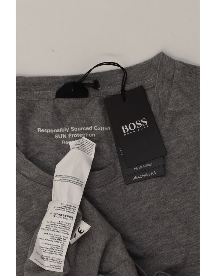 Camiseta gráfica masculina Hugo Boss grande algodão cinza