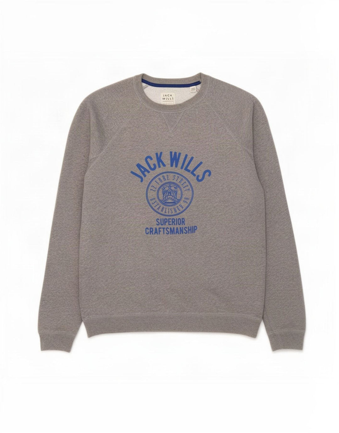 Jack Wills moletom gráfico masculino jumper médio cinza algodão manchado