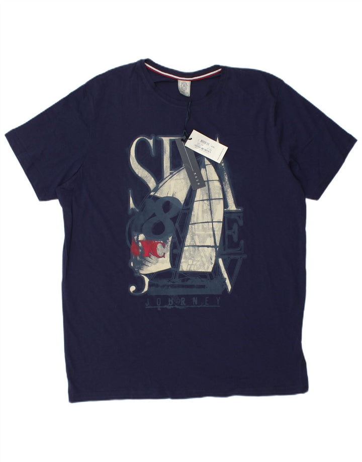 Camiseta gráfica masculina MASH Top 2XL algodão azul marinho