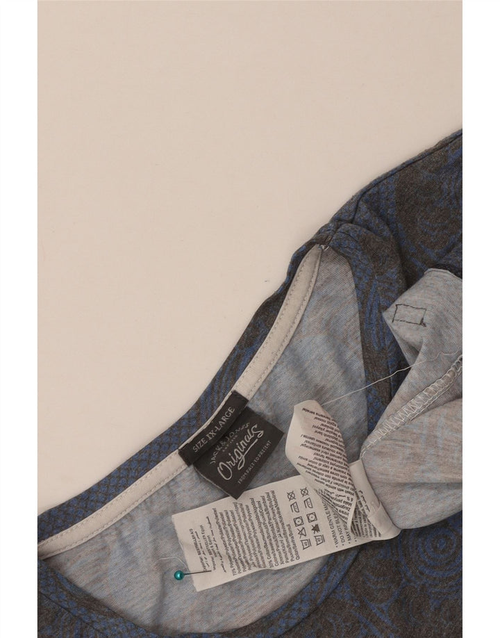 Camiseta gráfica masculina Jack & Jones Top 2XL poliéster geométrico azul