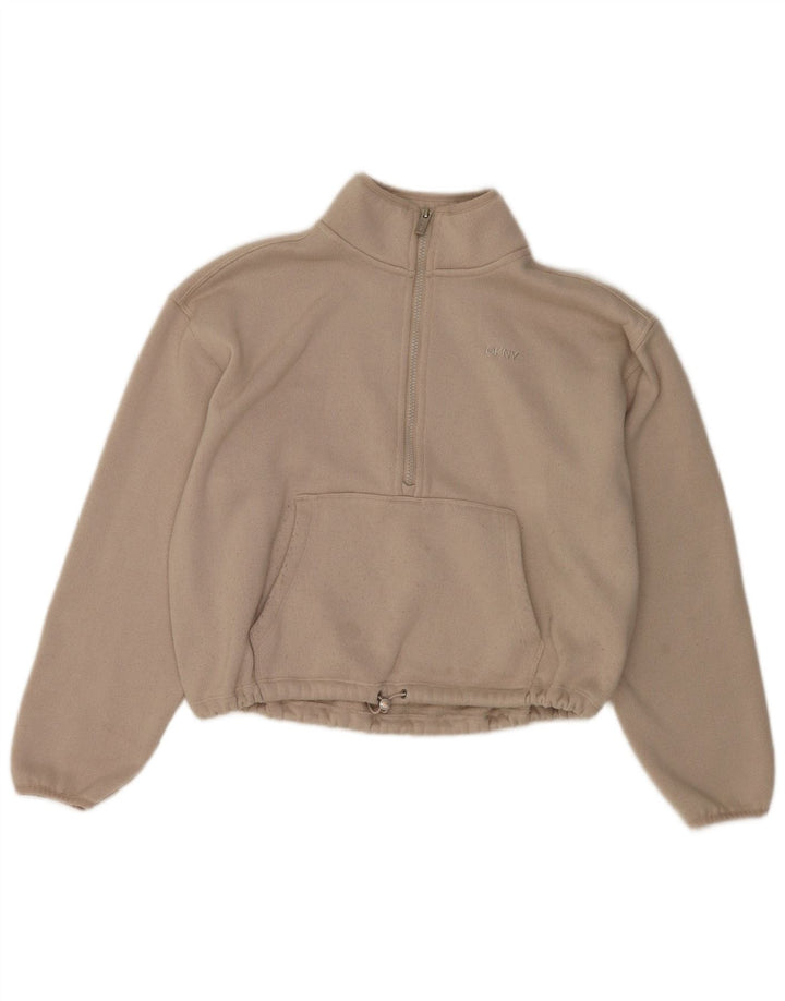 Dkny moletom feminino oversized com zíper e gola alta Reino Unido 14 médio branco