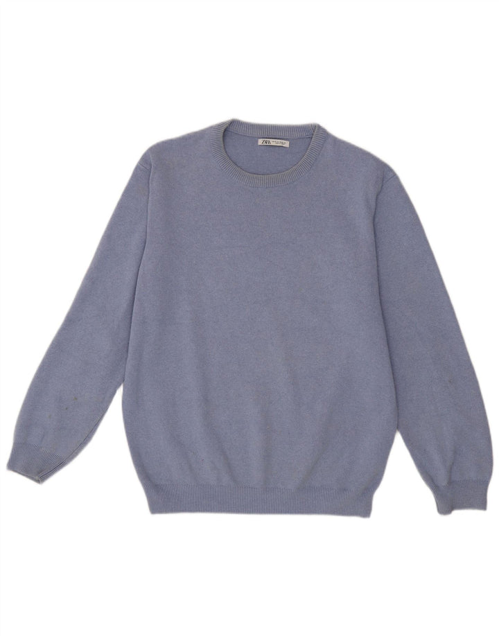 Zara Suéter masculino com gola redonda, azul médio