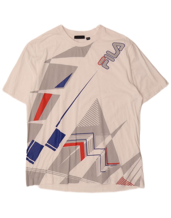 Fila Mens Graphic T-Shirt Top Médio Algodão Geométrico Branco