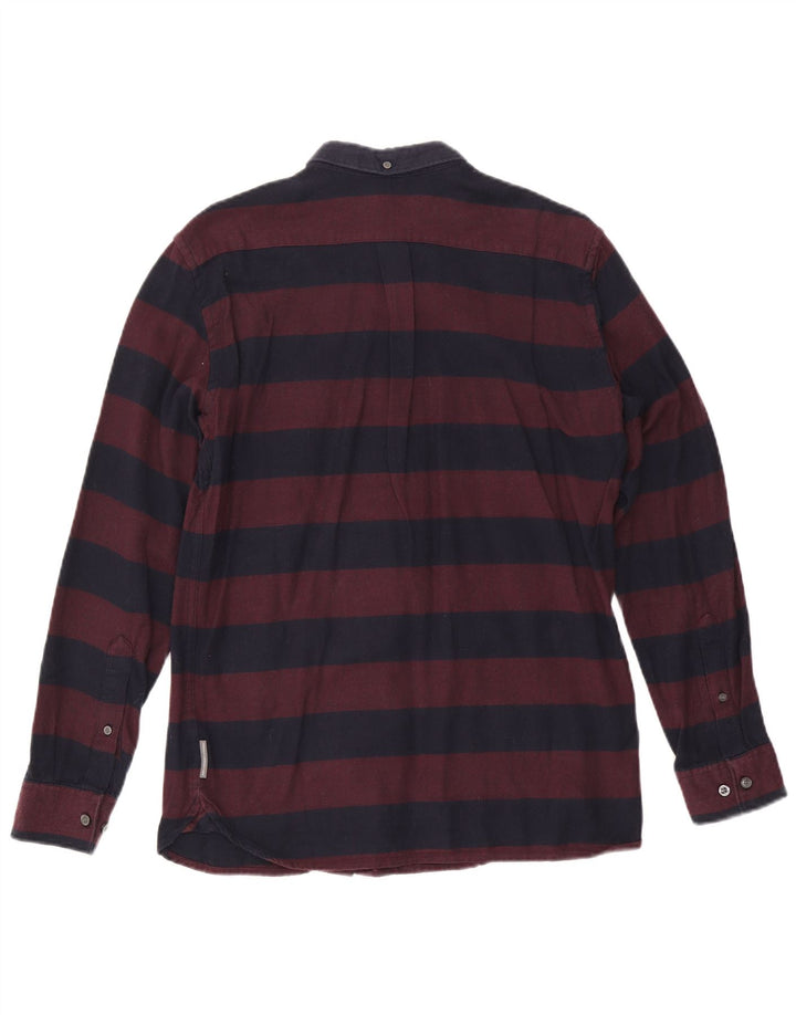 Camisa masculina de flanela French Connection algodão listrado médio Borgonha