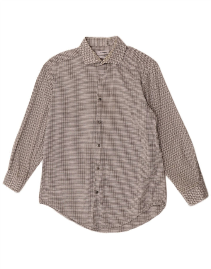 Camisa masculina Calvin Klein Slim Fit tamanho 15 1/2 xadrez cinza médio