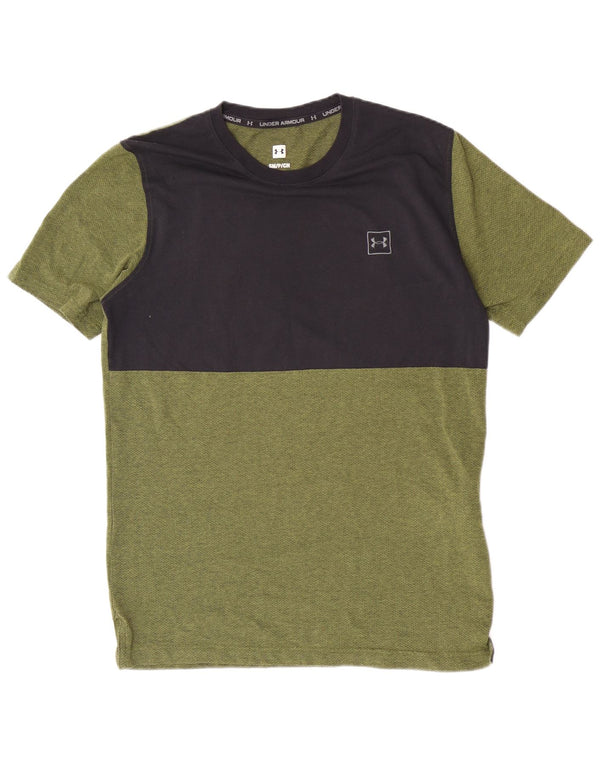 Camiseta masculina Under Armour Top pequeno/médio verde colorblock algodão esportivo