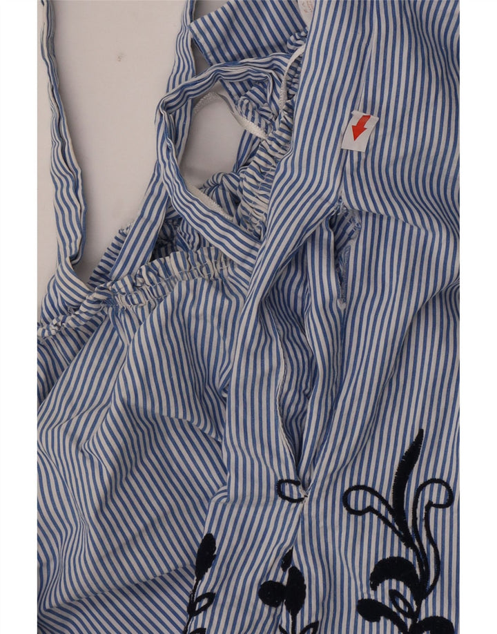 Blusa feminina Zara com ombros de fora oversized UK 14 listrado azul médio