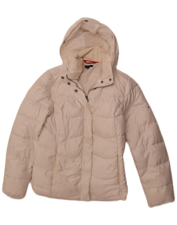 Jaqueta acolchoada com capuz feminina TOMMY HILFIGER UK 12 poliéster branco médio