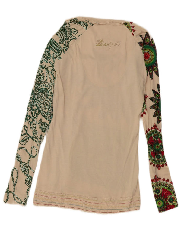 Top gráfico feminino Desigual manga comprida UK 6 XS off white floral