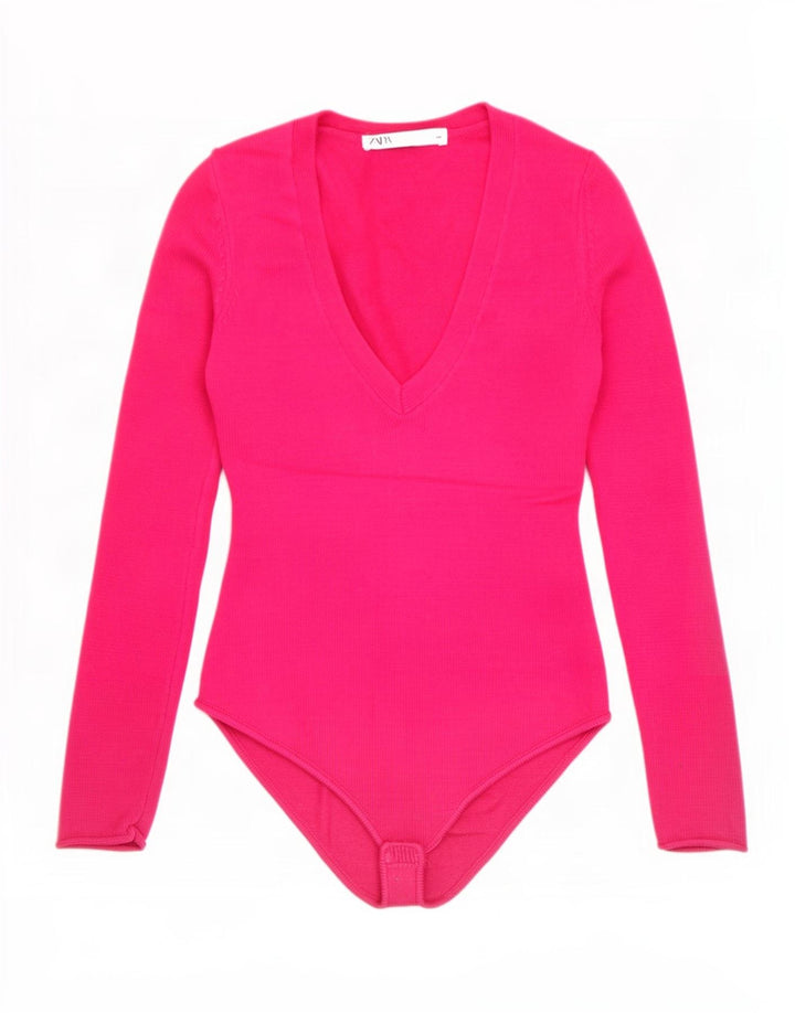 Macacão feminino de malha Zara UK 8 pequeno viscose rosa