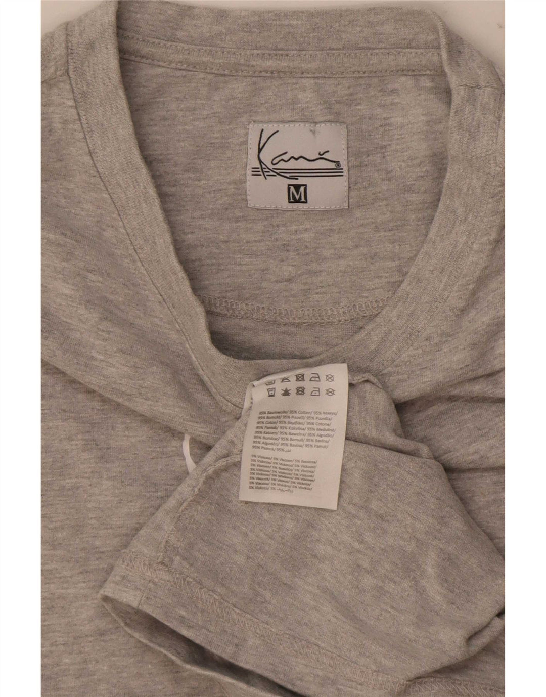 Karl Kani Camiseta masculina gráfica Top algodão manchado cinza médio