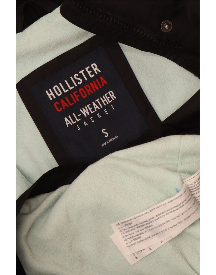 Jaqueta corta-vento com capuz feminina Hollister UK 10 poliéster preto pequeno